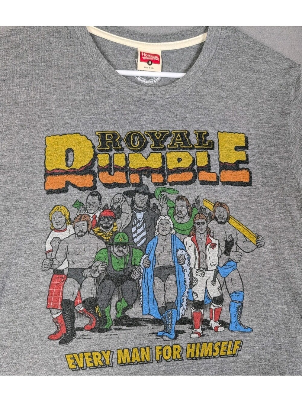 Homage Mens M Gray WWE Royal Rumble Every Man For Himself Wrestling Graphic Tees